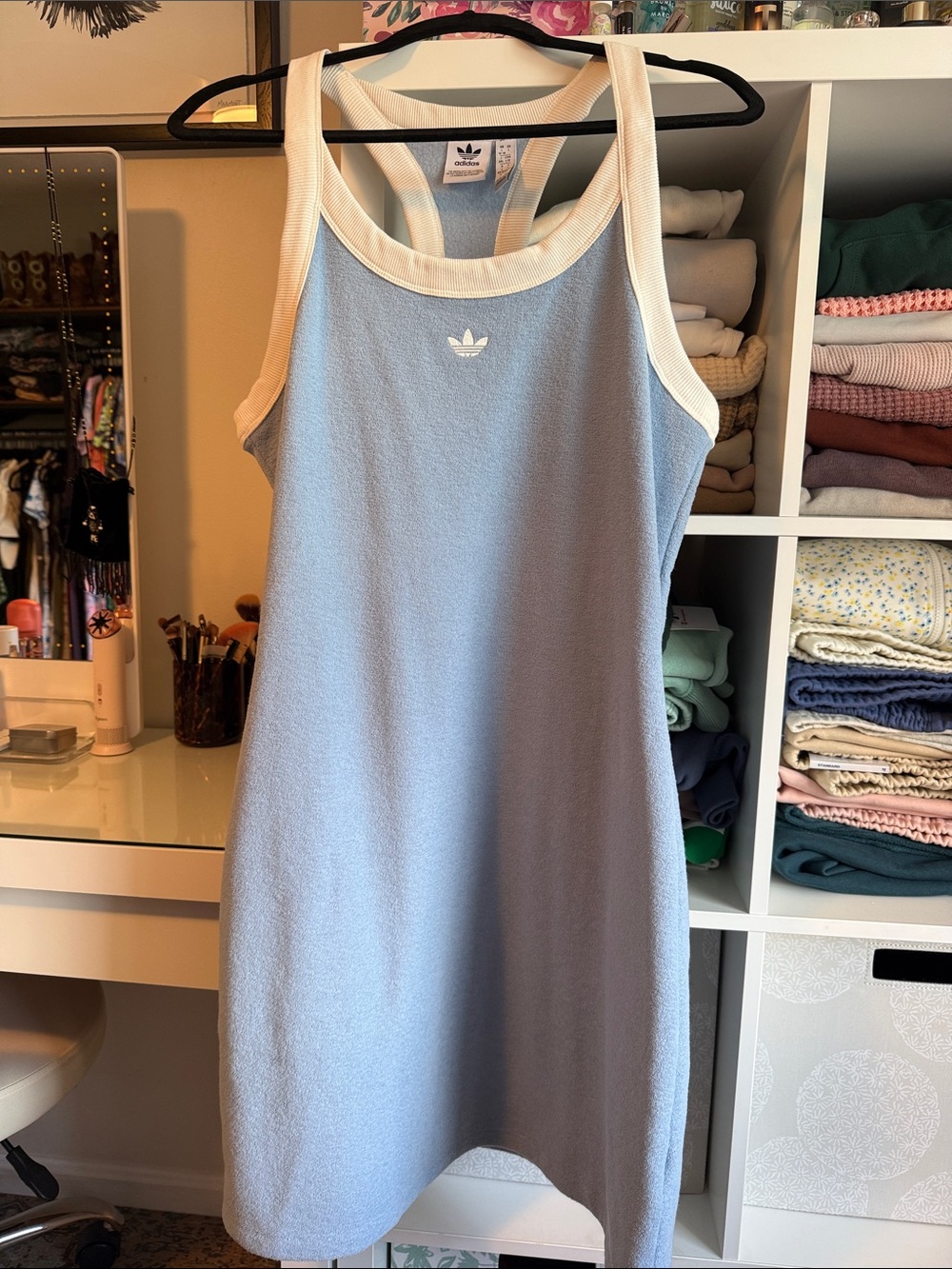 adidas Originals Pale Blue Tank Dress with White Trim NWOT Size Large